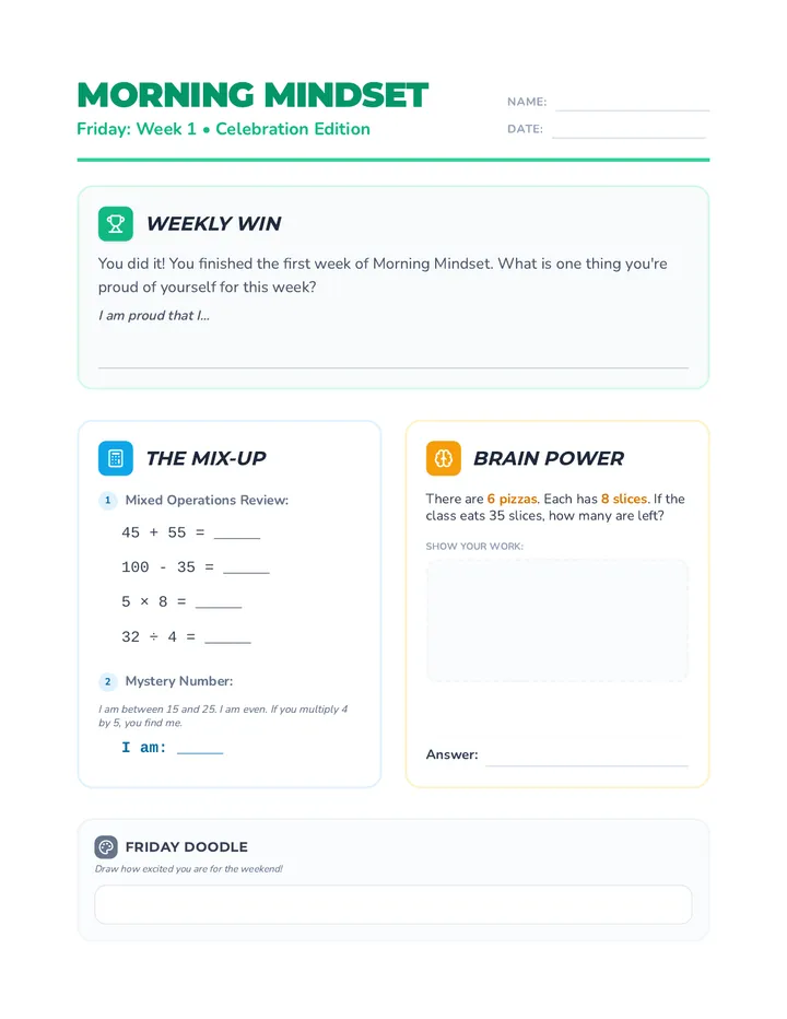 Friday Morning Mindset Worksheet