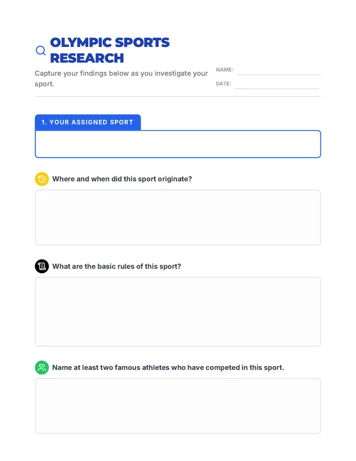 Olympic Research Worksheet