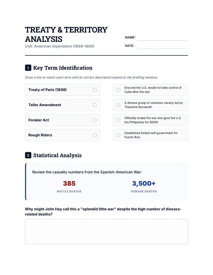 Treaty and Territory Worksheet
