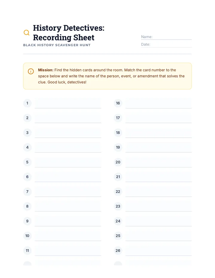 Black History Recording Sheet