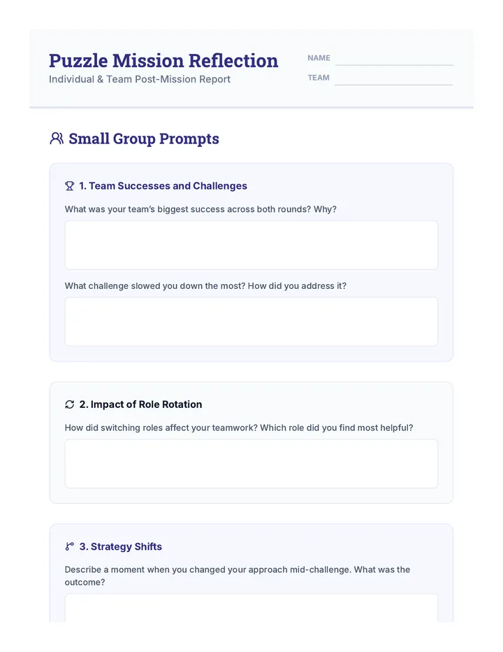 Puzzle Collaboration Discussion Worksheet