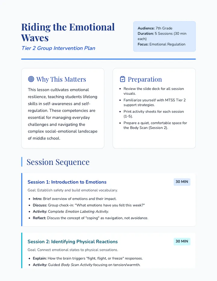 Emotional Waves Lesson Plan Teacher Guide