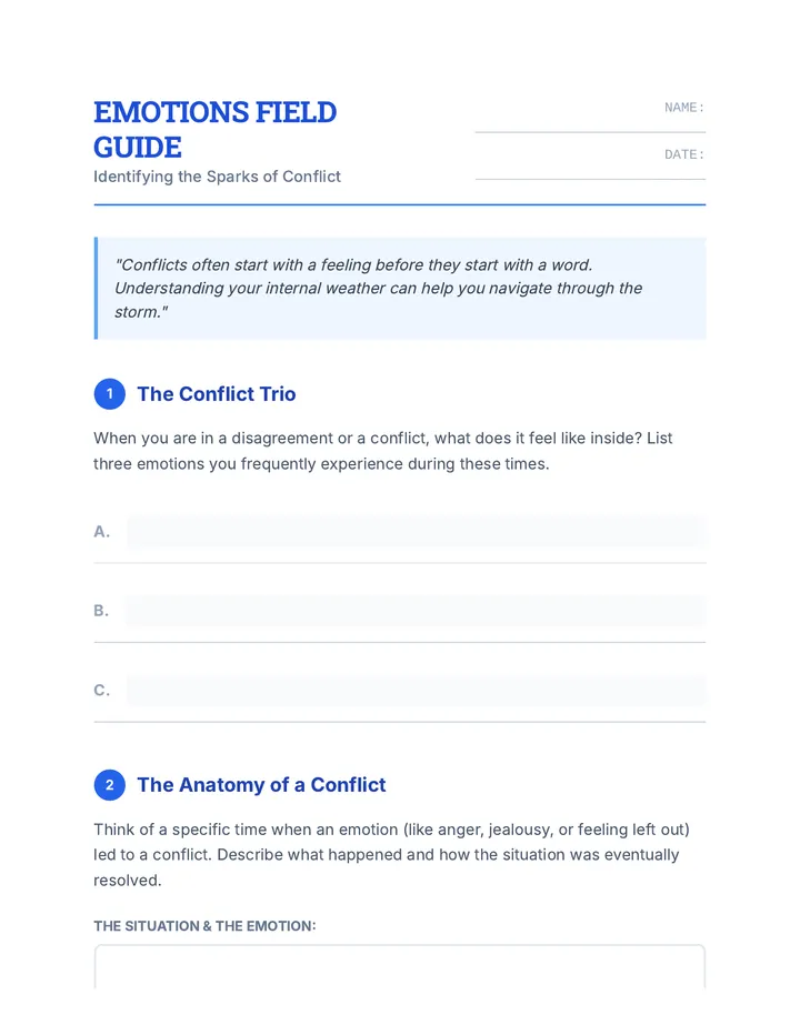 Emotions Field Guide Worksheet