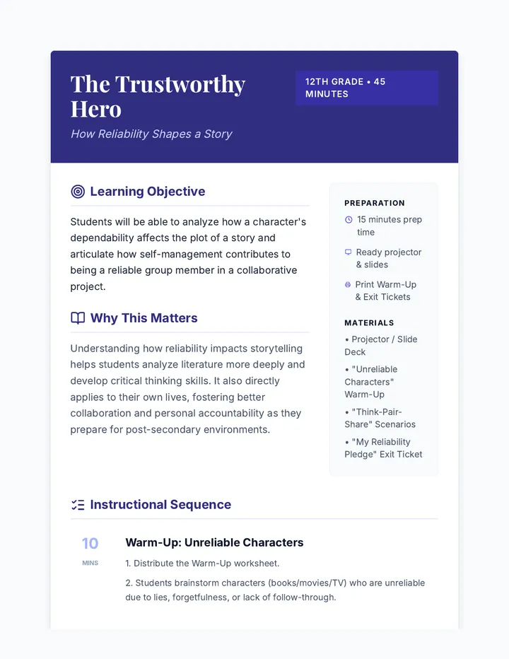 Trustworthy Hero Lesson Plan