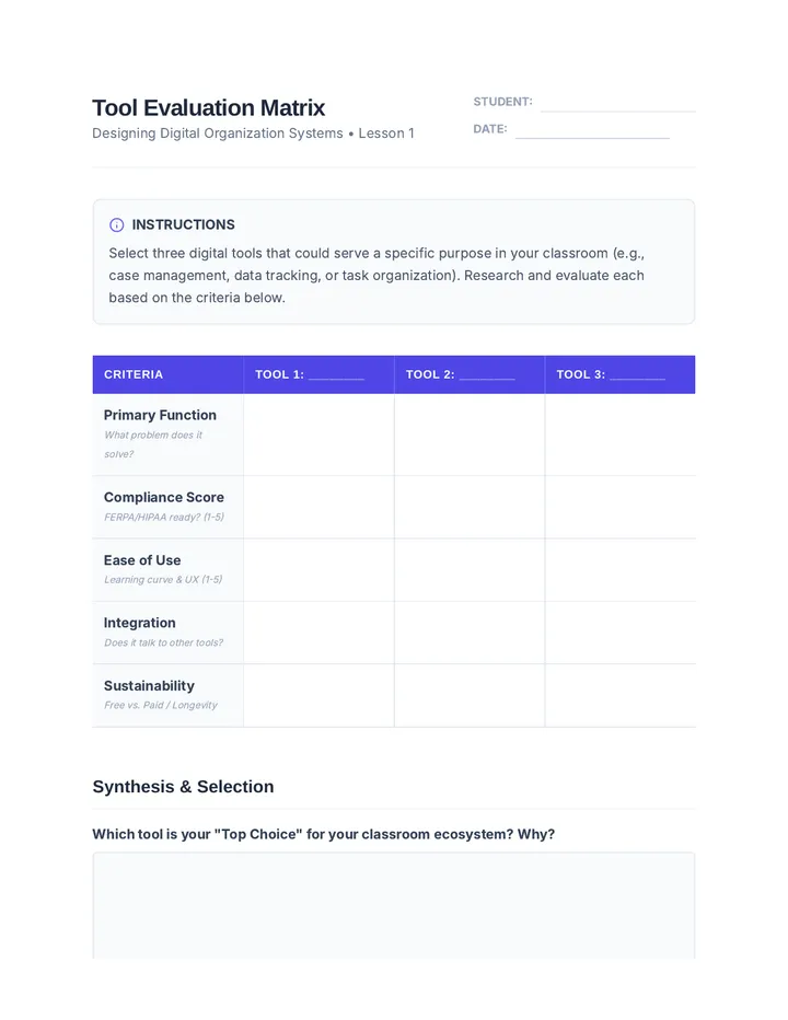 Tool Evaluation Worksheet