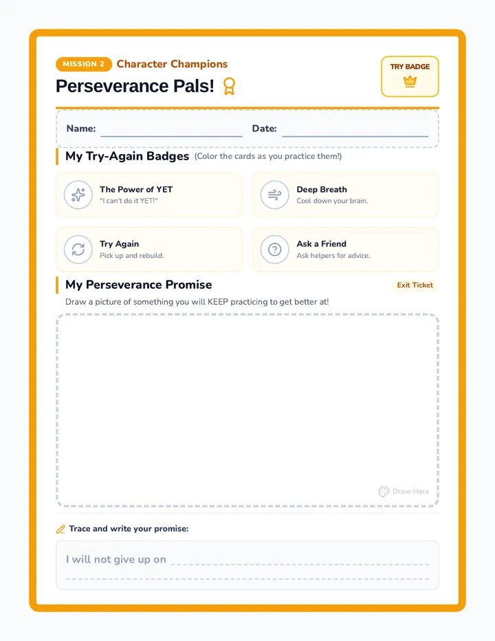 Perseverance Pals Activity Sheet