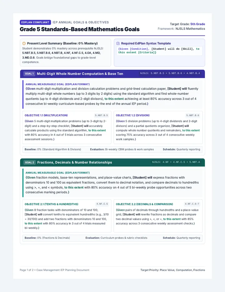 EdPlan Math Goals Document