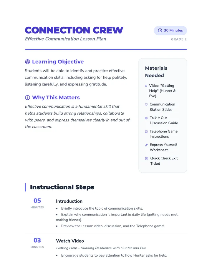 Connection Crew Lesson Plan