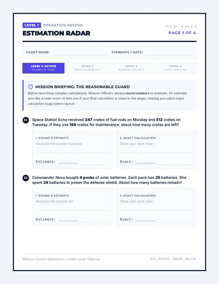 Mission Control Worksheet