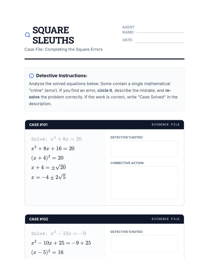 Square Sleuths Worksheet