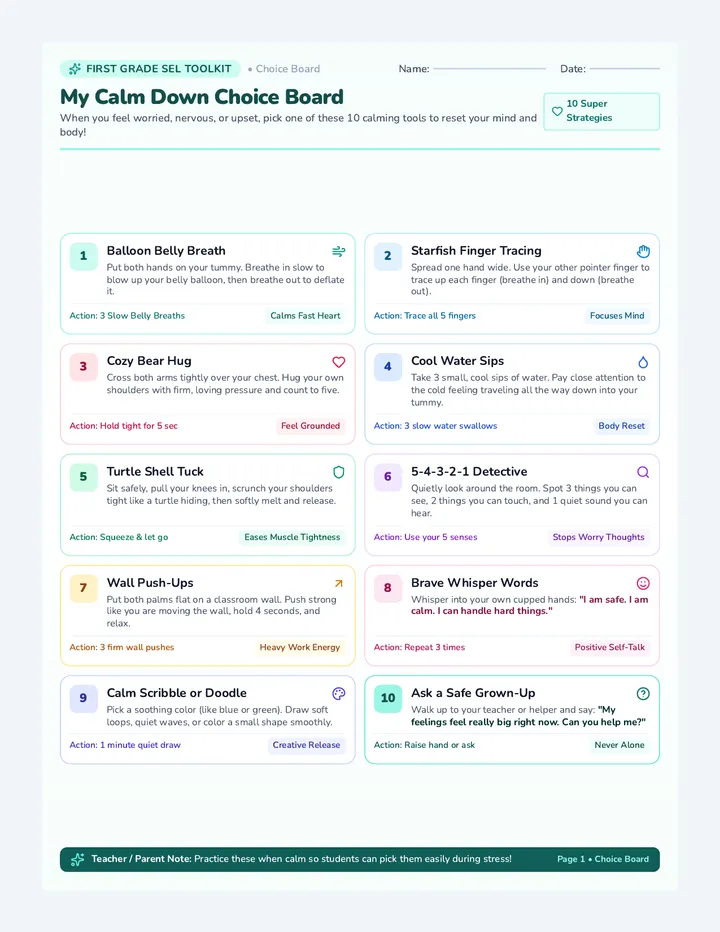 Calm Choice Worksheet