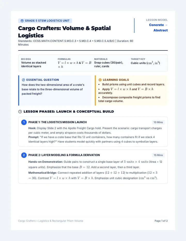 Cargo Crafters Lesson Plan