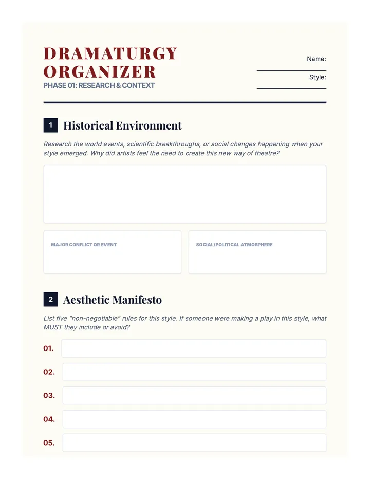 Dramaturgy Organizer Worksheet