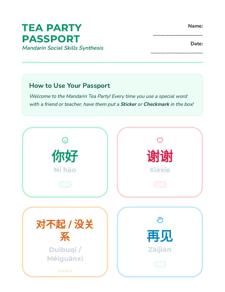 Tea Party Passport Activity