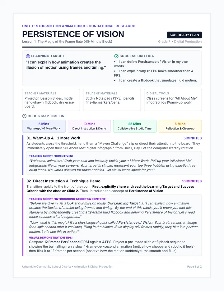 Persistence of Vision Lesson Plan