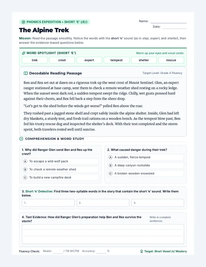 Alpine Trek Worksheet