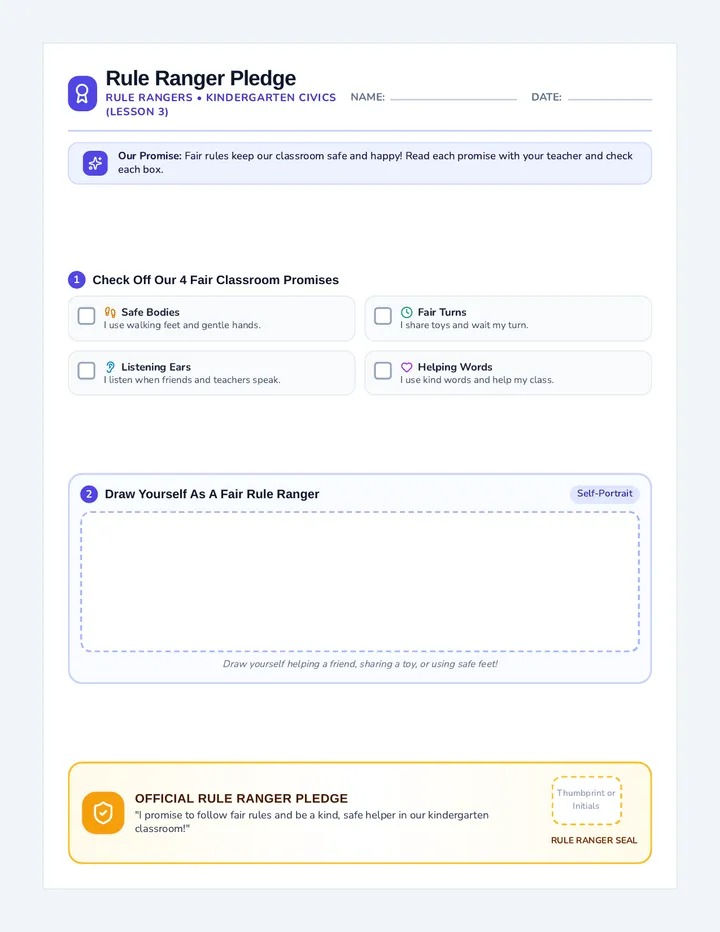 Rule Ranger Pledge Worksheet