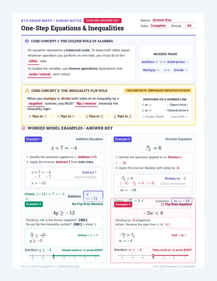 One Step Notes Answer Key