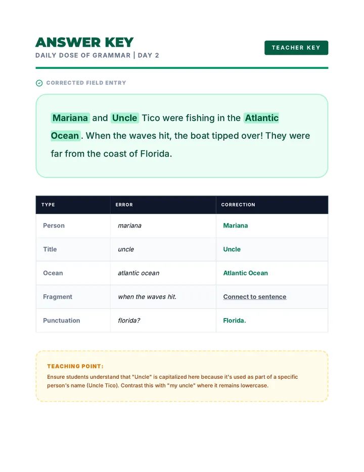 Day 2 Daily Dose Grammar Answer Key