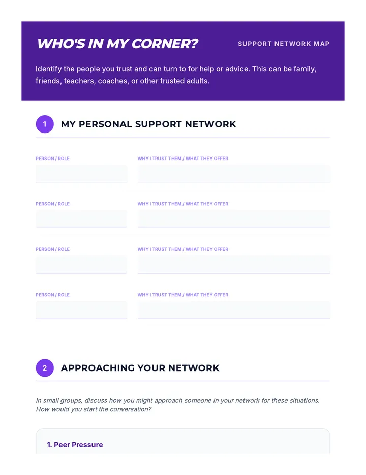 Support Network Activity Worksheet