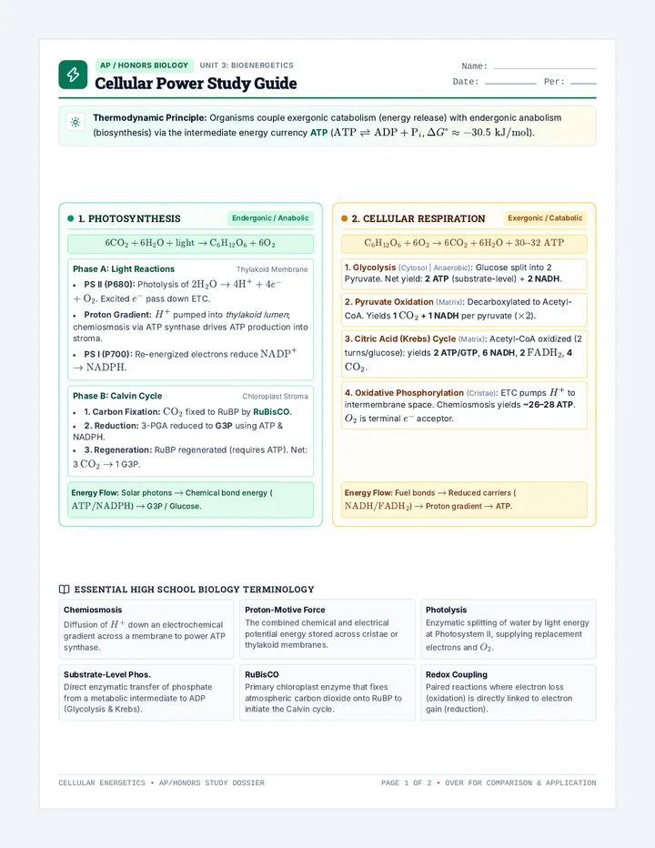 Cellular Power Study Guide
