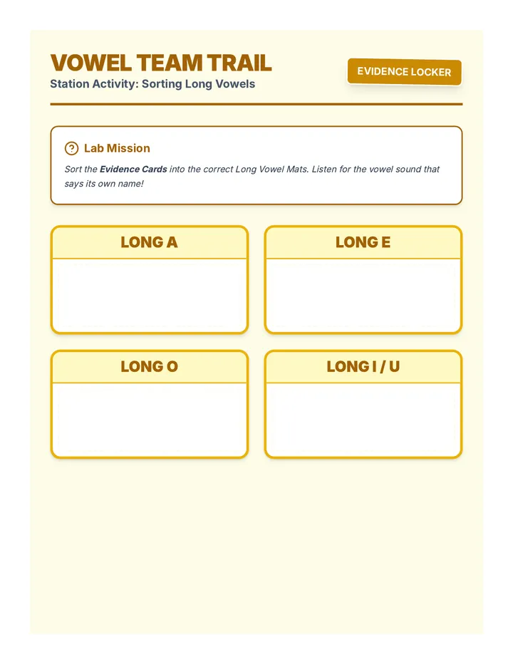 Vowel Team Trail Center Activity