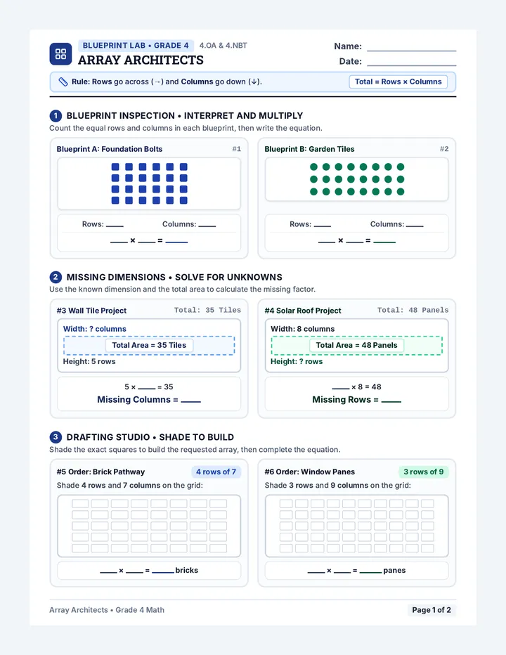 Array Architects Practice Worksheet