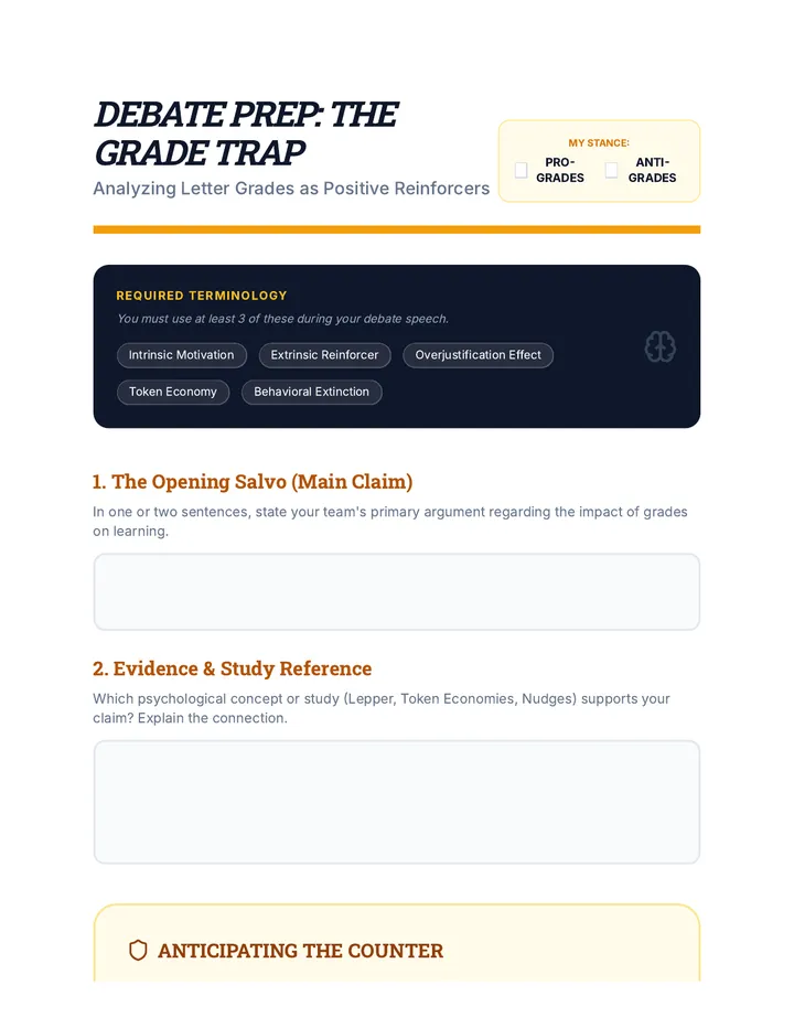 The Grade Debate Prep Worksheet