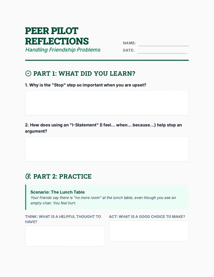 Peer Pilot Reflections Worksheet