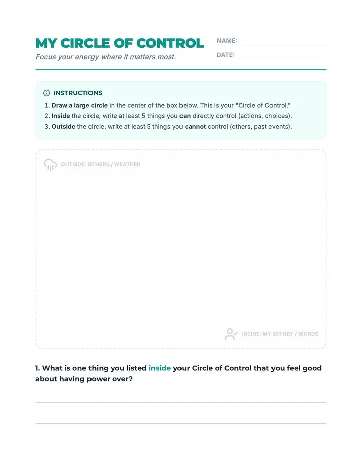 My Circle of Control Worksheet