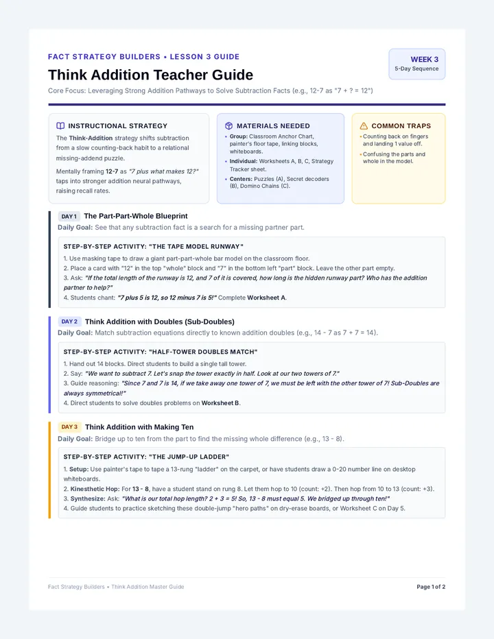 Think Addition Lesson Guide