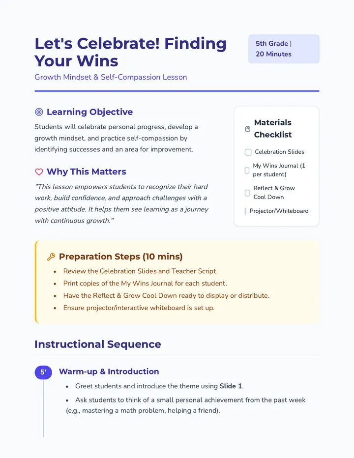 Finding Wins Lesson Plan
