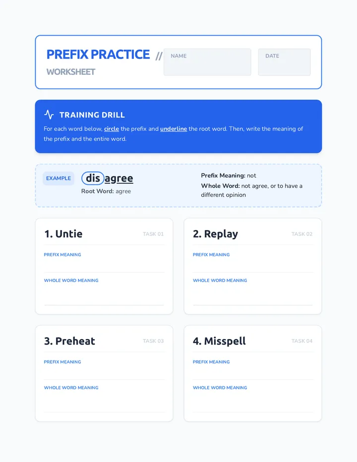 Prefix Practice Worksheet