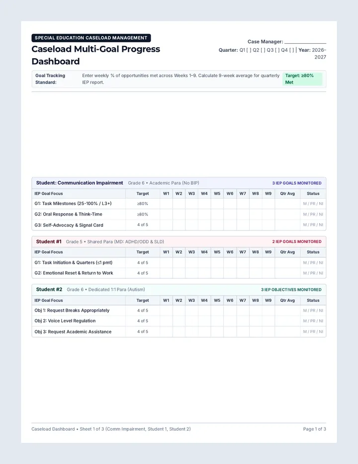 Caseload Progress Tracking Sheet
