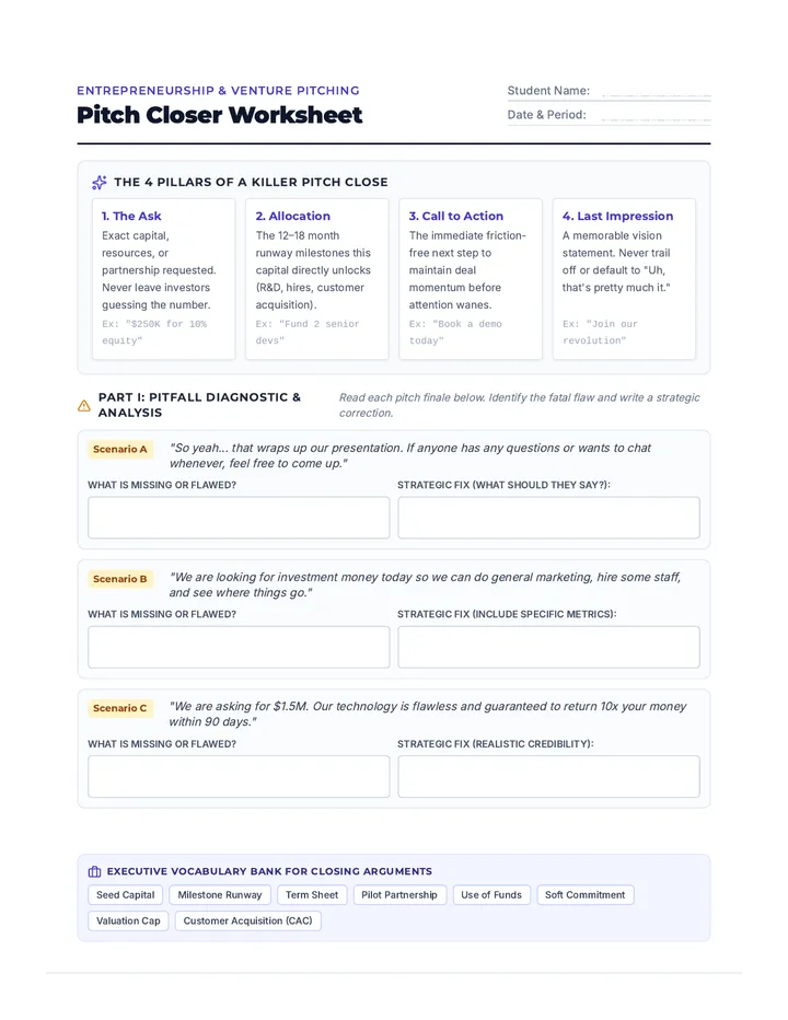 Pitch Closer Worksheet