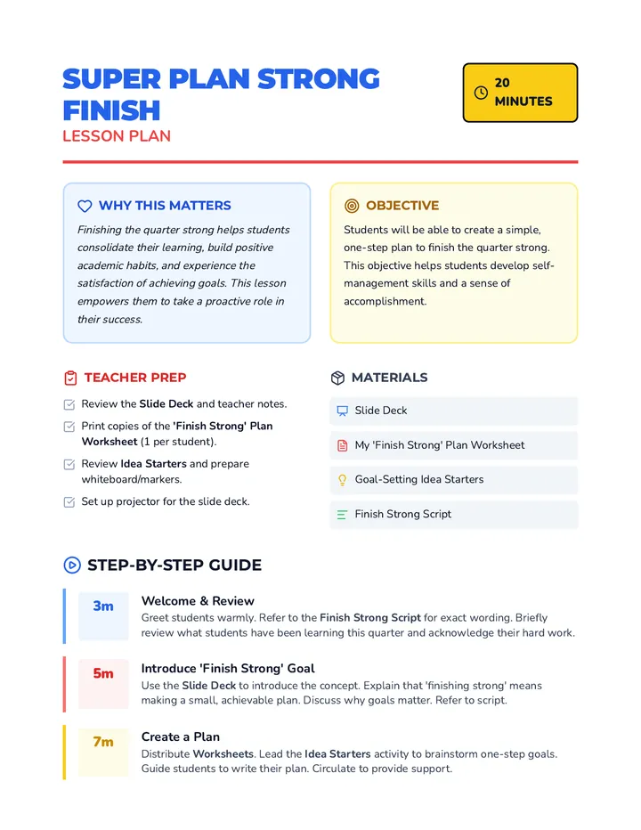 Finish Strong Lesson Plan