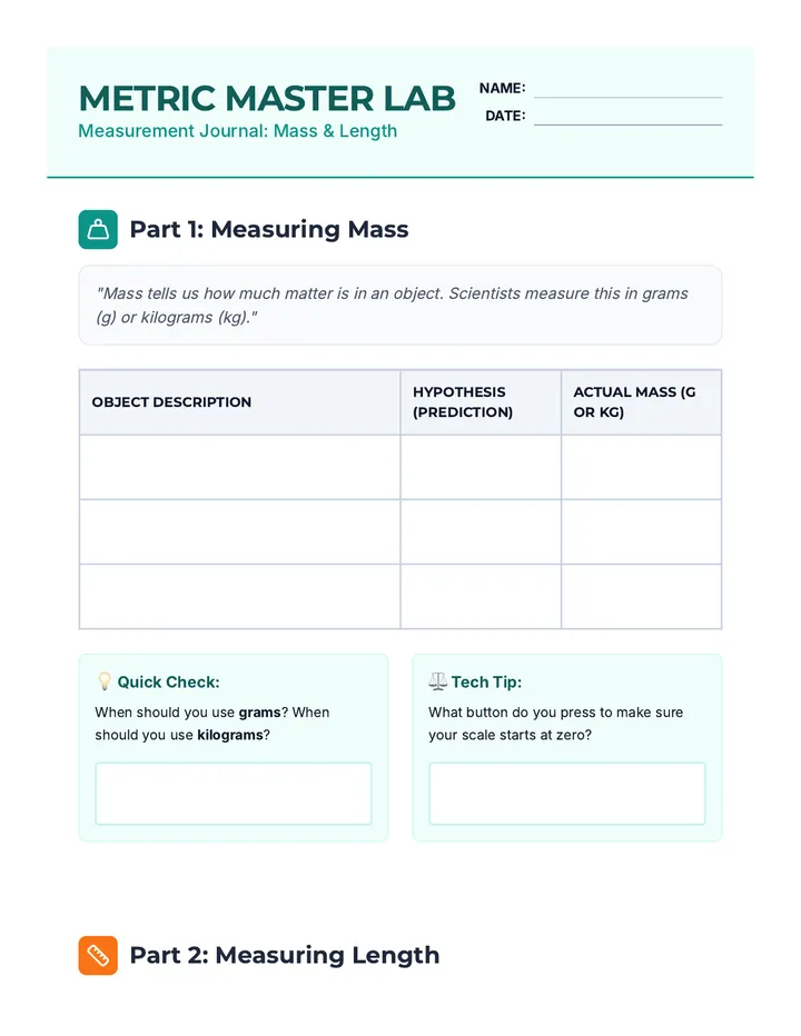 Metric Lab Journal Worksheet