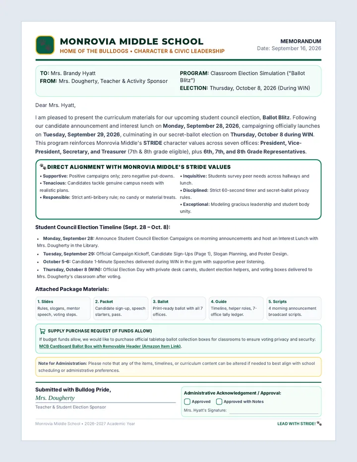 Principal Proposal Cover Letter