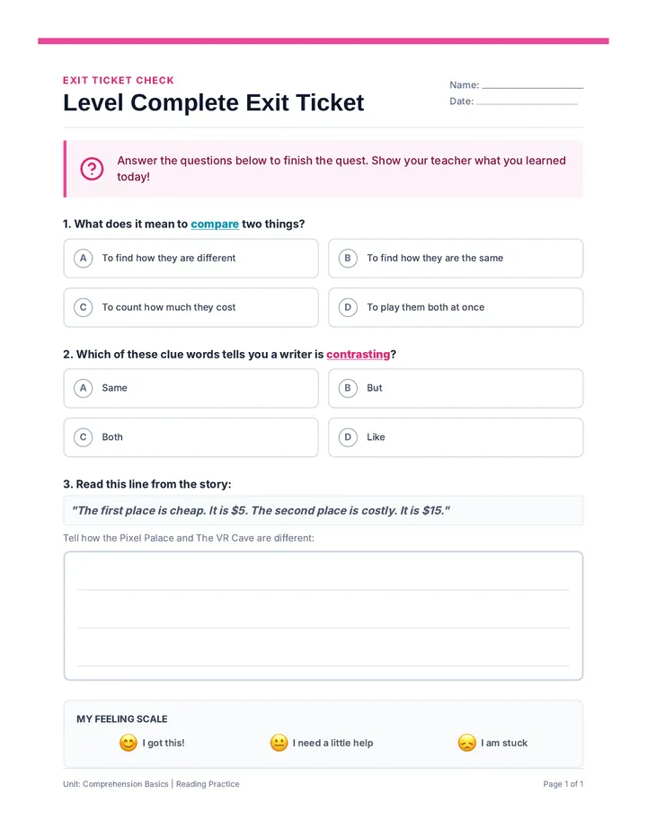 Compare Clash Exit Ticket