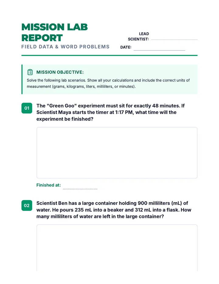 Measurement Mission Worksheet