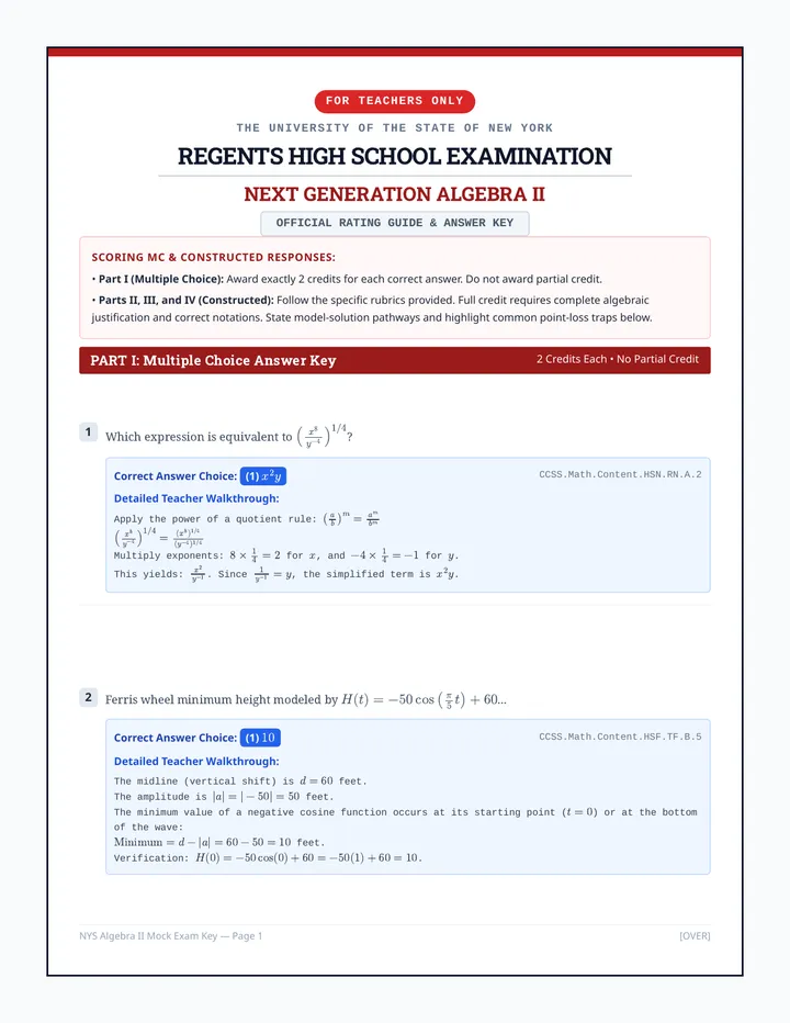 Next Gen Mock Exam Answer Key page 1