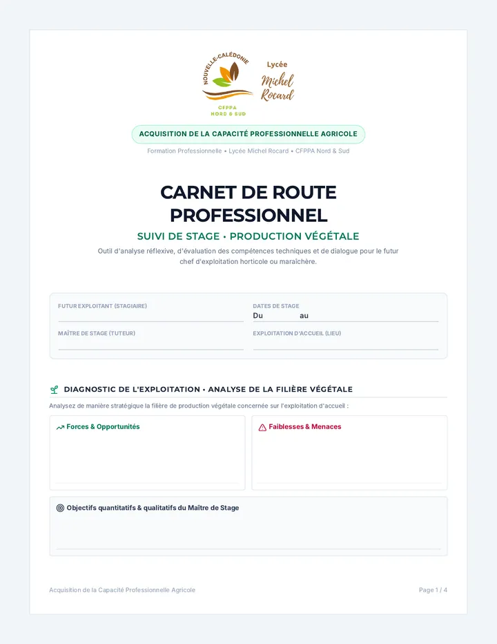 Carnet Route Production Vegetale
