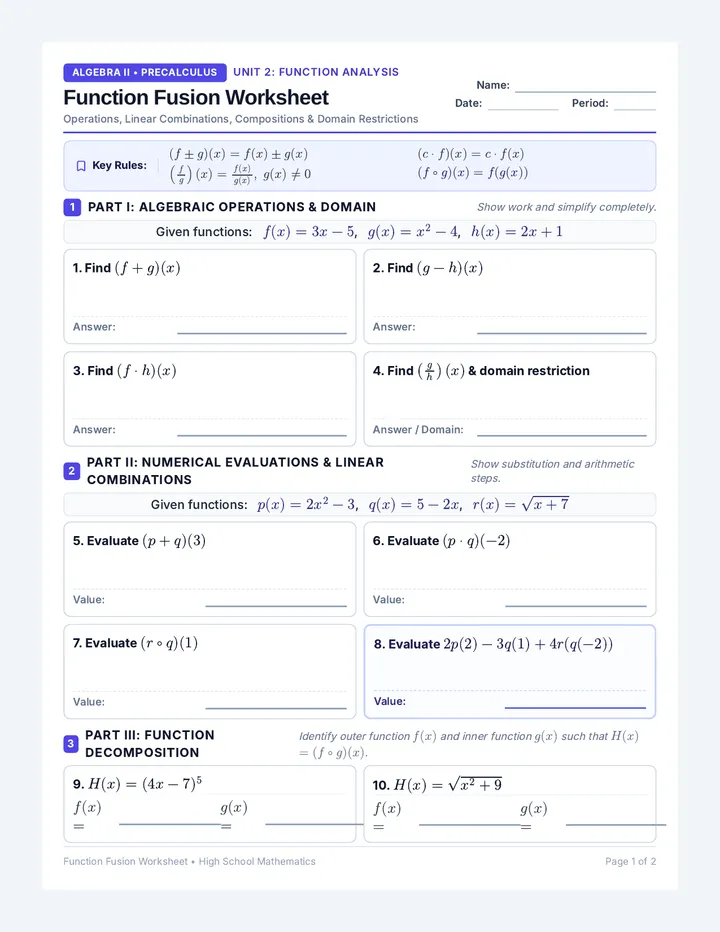 Function Fusion Worksheet