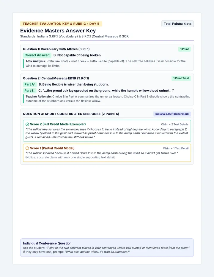 Evidence Masters Answer Key