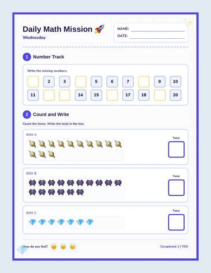 Wednesday Space Cadet Worksheet