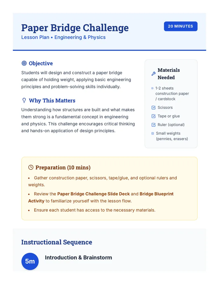 Paper Bridge Challenge Lesson Plan