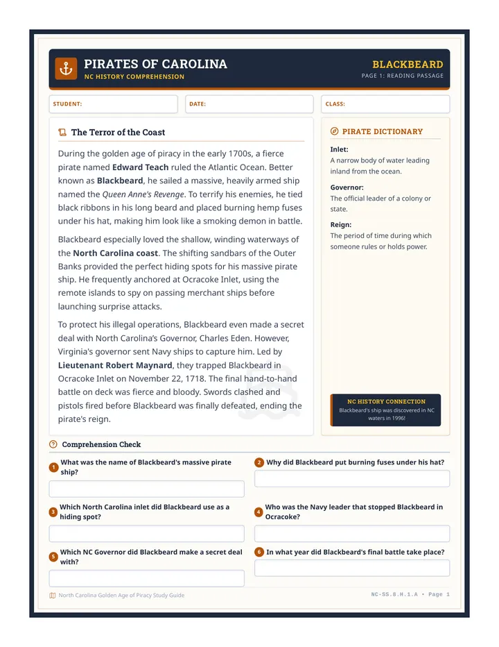 Blackbeard Legends Worksheet A