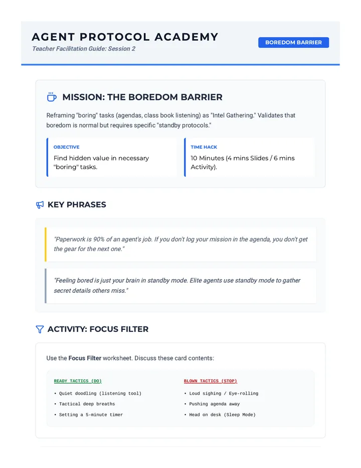 Boredom Barrier Teacher Guide