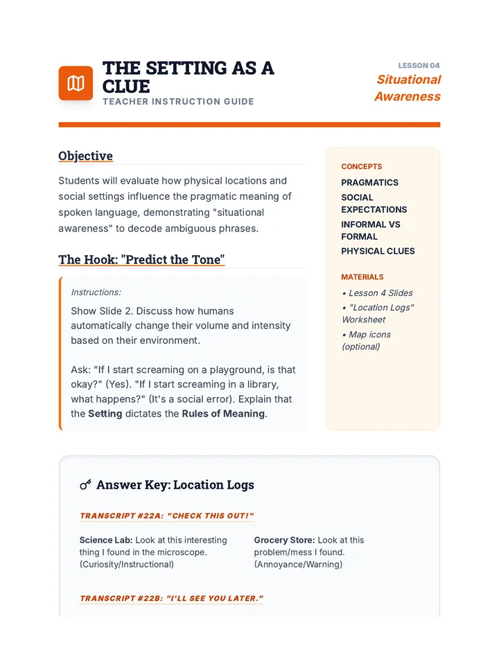 Setting as Clue Teacher Guide