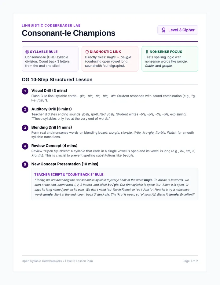 Consonant-le Champions Teacher Guide